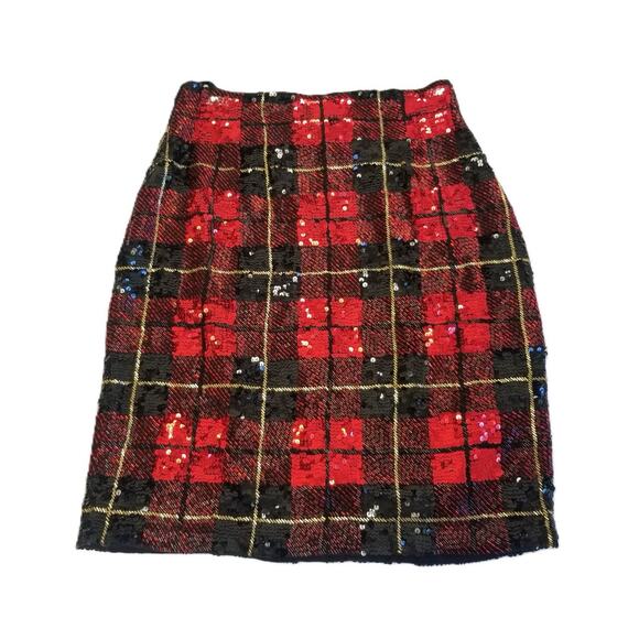 BILL BLASS CHRISTMAS SEQUINED BEADED PENCIL SKIRT SZ 4 XLNT PLAID - Picture 3 of 3